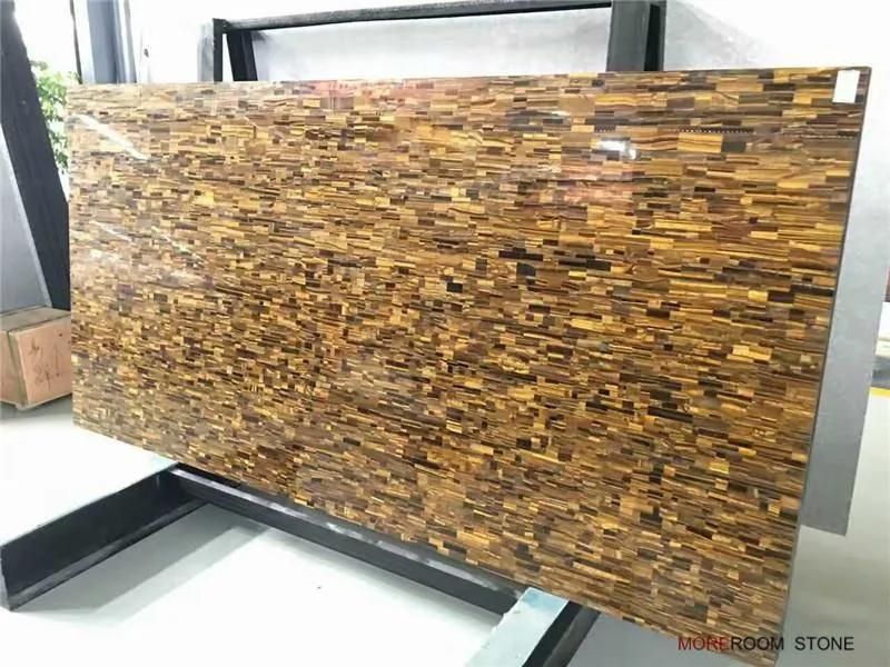 Luxury Stone Slab Retangle Kitchen Countertop and Table Top Design Yellow Tiger Eye Stone