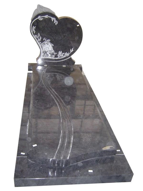 Black Granite European Headstone Monument Tombstone with Custom Design