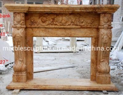 European Style Antique Yellow Marble Fireplace Hand Carved (SYMF-173)