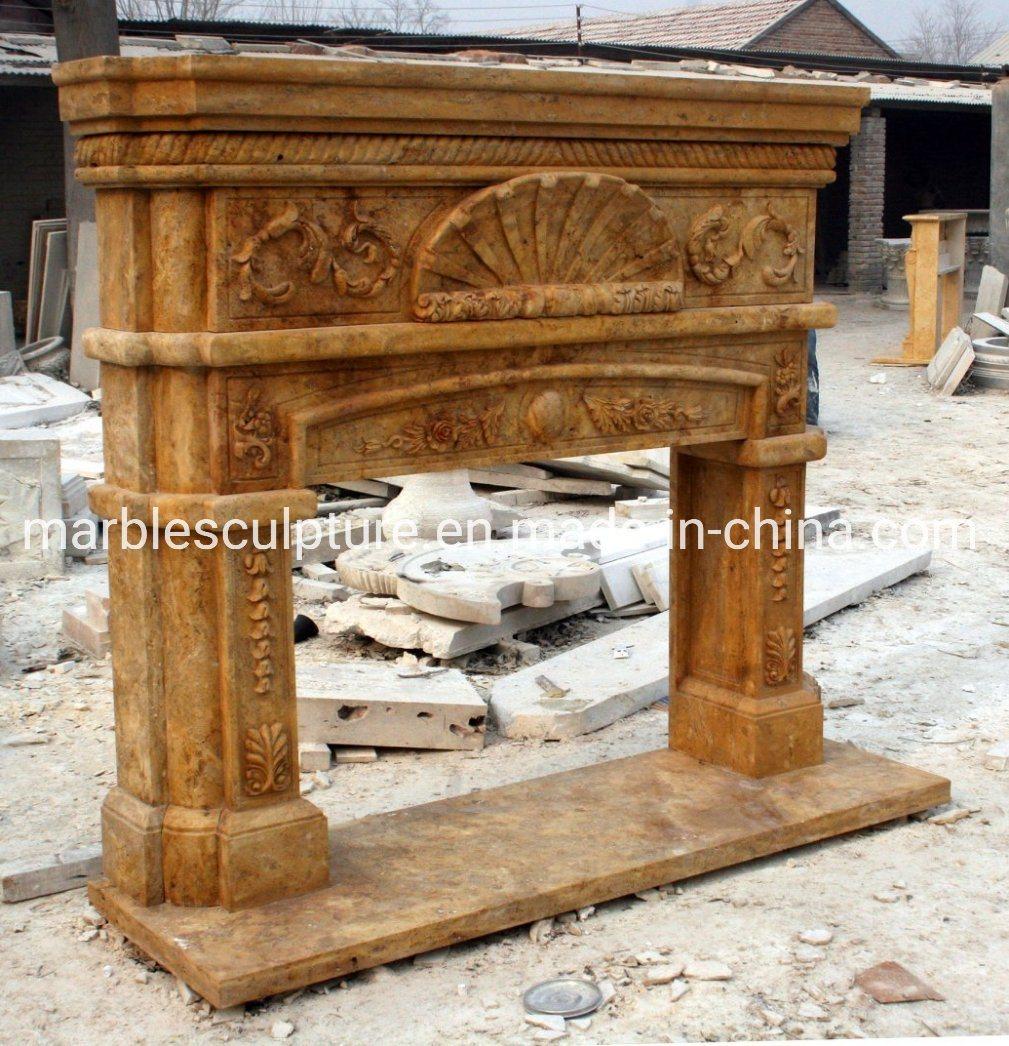 Hot Selling Exquisite Yellow Sculpture Mentel Marble Fireplace (SYMF-089)