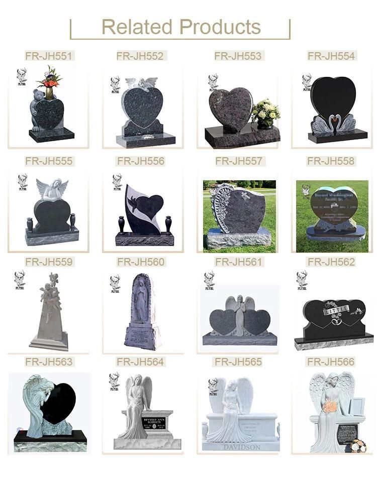 European Etching White Marble Granite Angel Baby Wing Carved Headstone Monuments with Heart