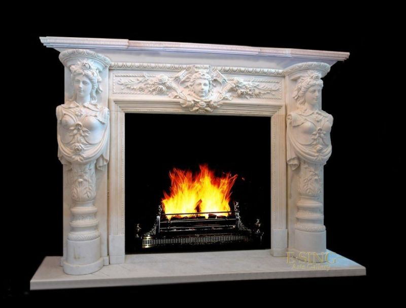 Home Decoration Natural White Marble Lady Statue Head Fireplace Mantel