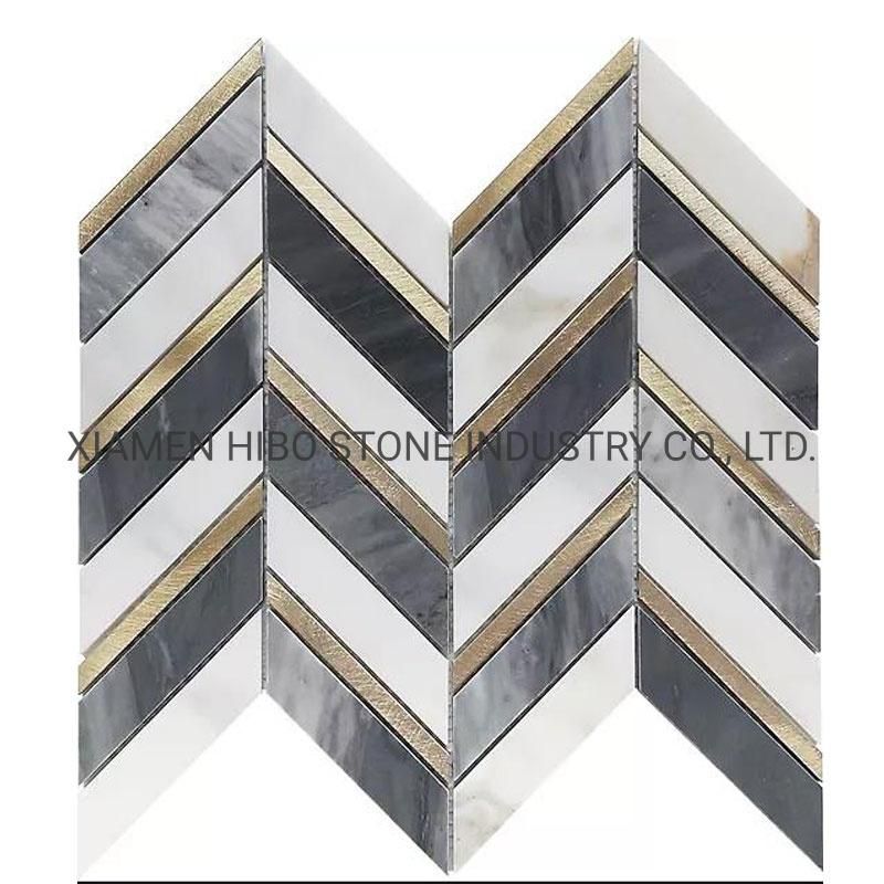 Marble Stone Mosaic with Brass/Stainless Steel/Metal/Shell Pattern Interior Wall/Floor/Kitchen Backsplash Mosaic Tile