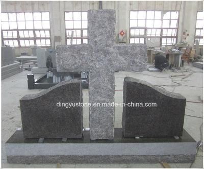 Double Wave Headstone with Natural Cross Sculpture