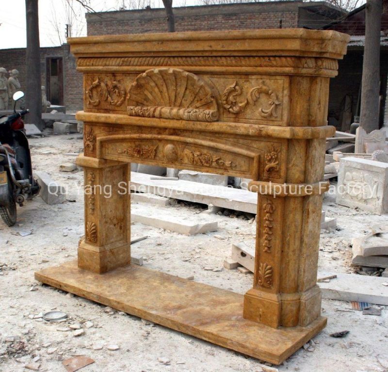 Natural Antique Calcium Stone Hand Carving Marble Fireplace (SY-MF333)