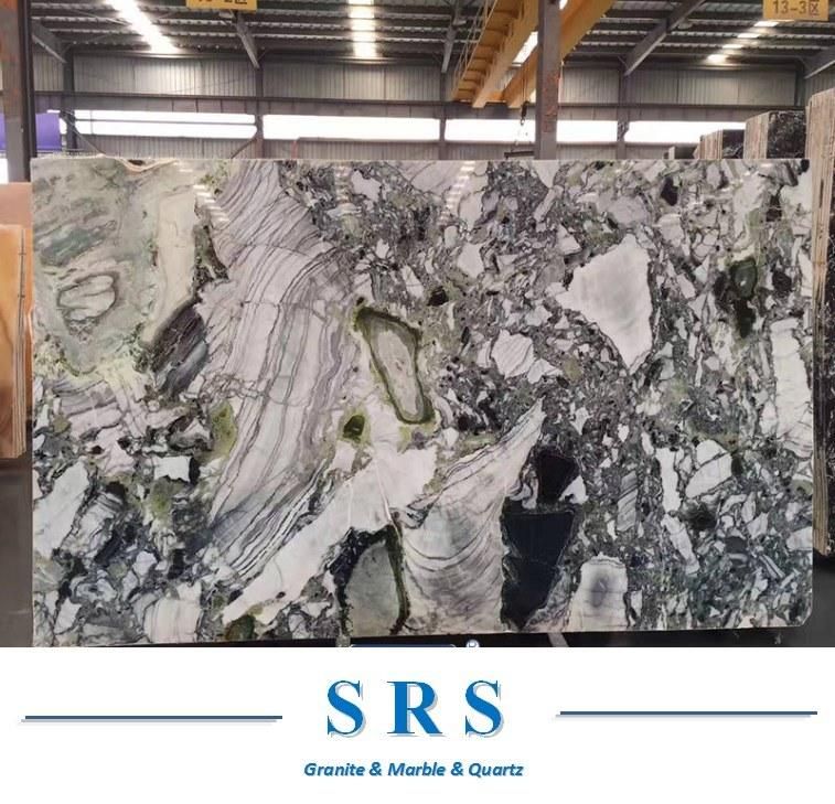 Chinese Ice Jade Green Marble Slab for Flooring and Background Wall Bathroom Tile