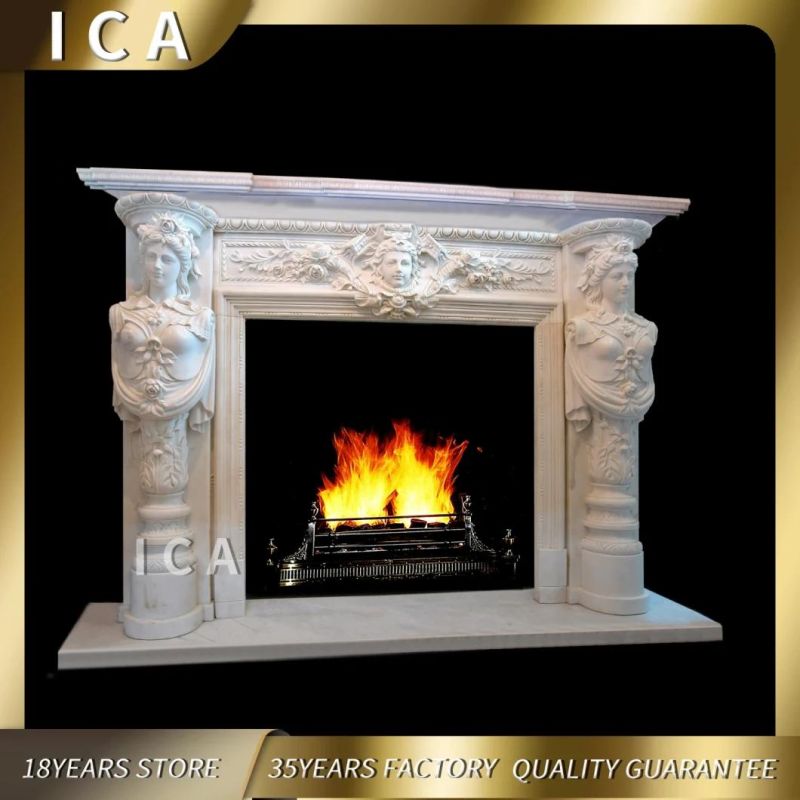 Home Decoration Natural White Marble Lady Statue Head Fireplace Mantel