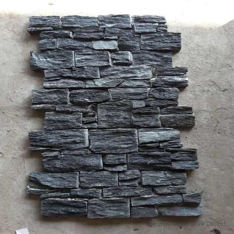 Black Stacked Stone Panel for Wall Cladding Interior and Exterior Decoration
