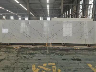 White Calacatta Quartz Stone with Symmetrical Veins for Worktops