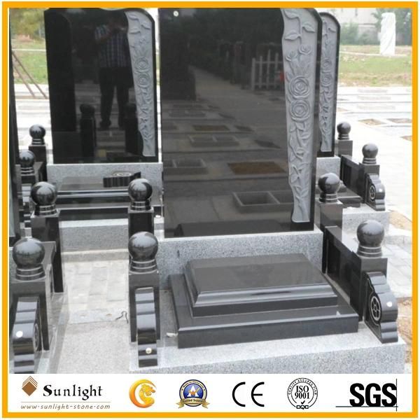 European Style Black G654 Dark Grey Granite Monument Memorial Tombstone