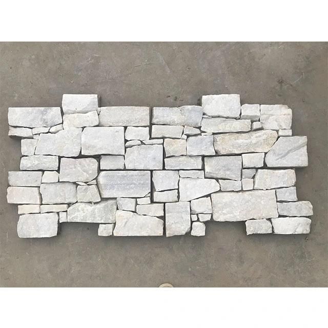 White Quartzite Cement Back Stacked Stone Veneer Panel