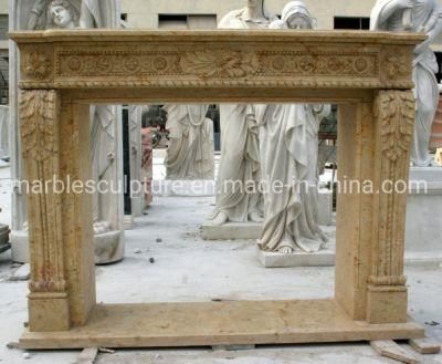Beautiful Antique Middle Marble Beige Stone Fireplace (SYMF-254)