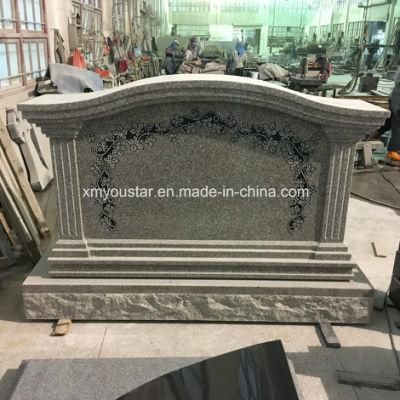 Serp Top Engraved Flowers Marker China Gray Granite for Memorial Garden