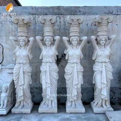 Outdoor Building Large Roman Marble Woman Column Pillar Statue