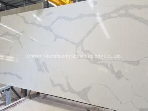 Artificial Stone Polished/Honed White/Beige Calacatta Quartz Slabs for Interiors/Indoor Kitchen/Bathroom Countertops/Vanity