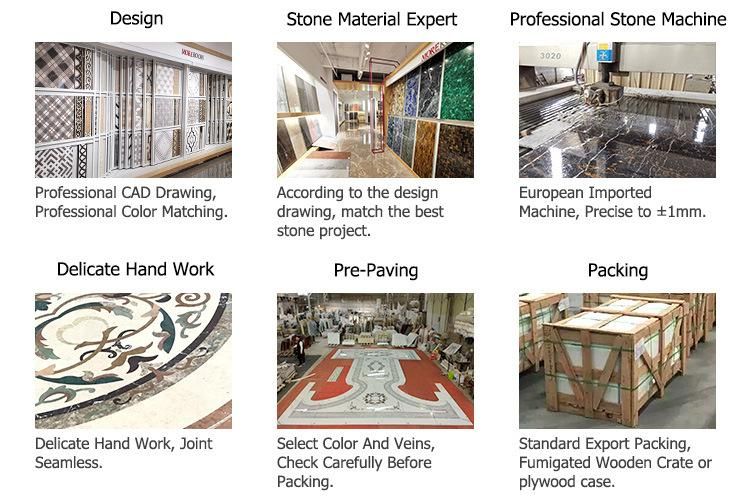 Interior Lobby Design Custom Azul Bahia Granite Inlay Waterjet Marble Medallion for Flooring