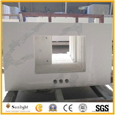 Customize Calacatte White Quartz Stone Bathroom Countertops Vanity Top