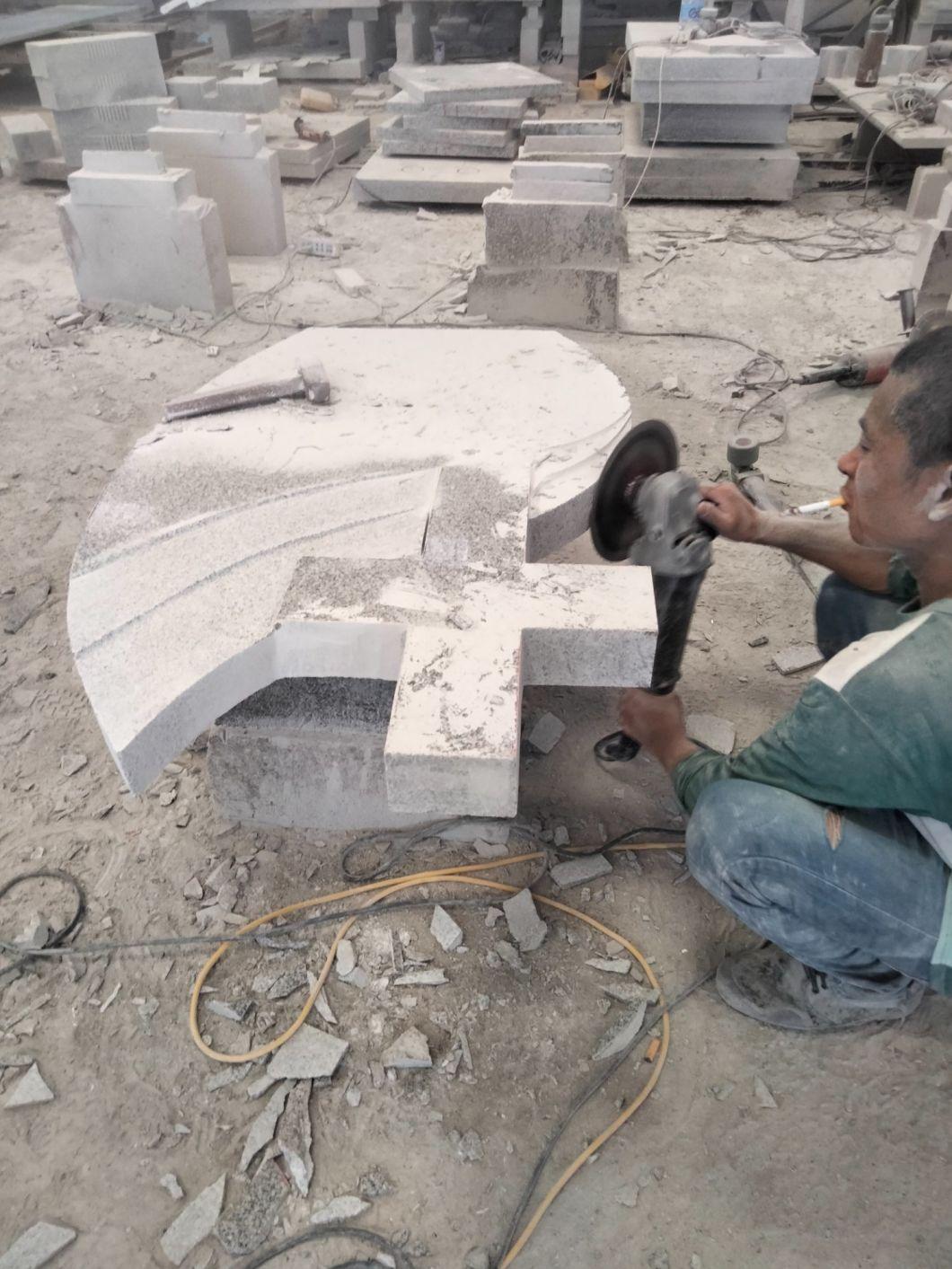 Light Grey Granite Angel Wings Holding Double Heart Headstone for Grave Memorial