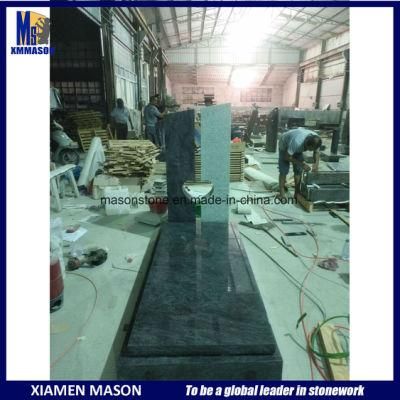 Custom Heart Design Blue and White Granite Double Monument