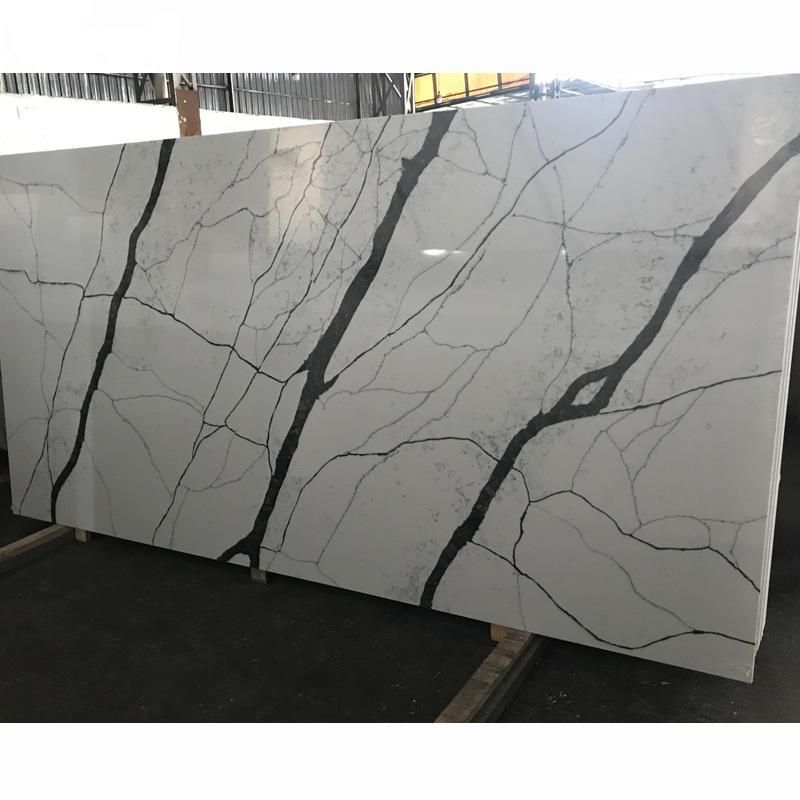 Black Vein White Quartz Artificial Quartz Slab for Countertop