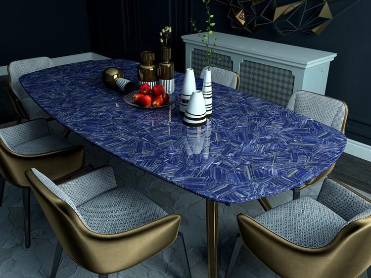 Luxury Dubai Living Room Furniture Semi Precious Stone Azul Bahina Blue Granite Table Top