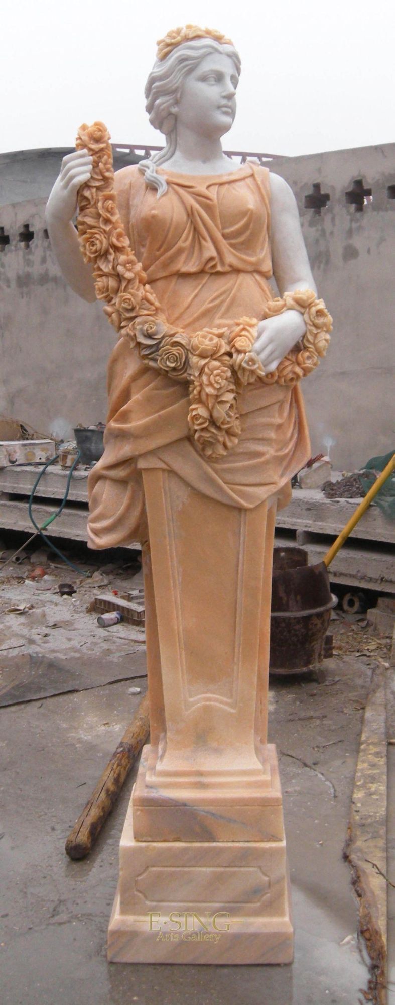 Decorative House Pillar Natural Stone Garden Round Marble Statue Column