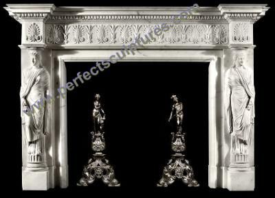 Freestanding White Marble Statue Fireplace Mantel for Home Decoration (QY-LS378)