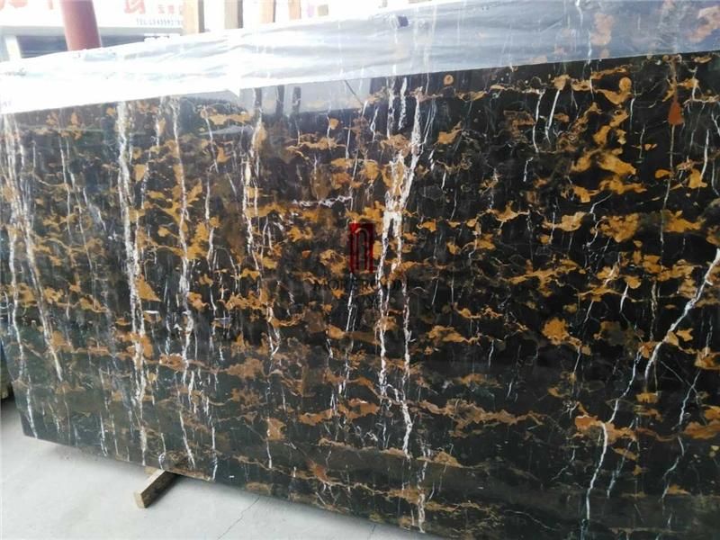 Hot Sale Afghan Portopo Balck Marble Stone Slab with Golden Vein