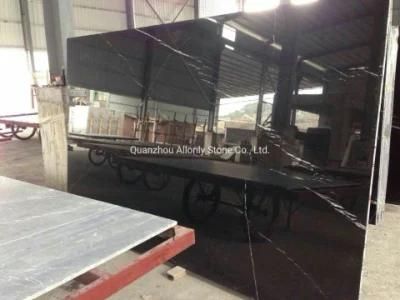 Chinese Natural Stone Tile Polished Black Marquina Nero Marble Slab