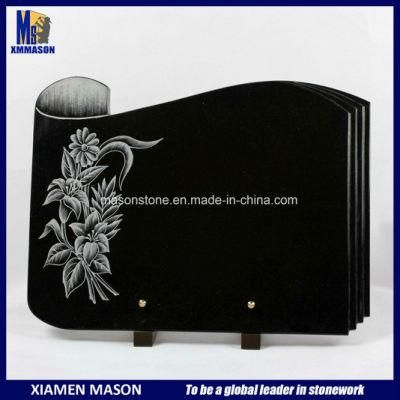Shanxi Black Granite Flowers Engraved Plaques