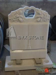 White Marble Stone Book Monument / Headstone with Flower Carving
