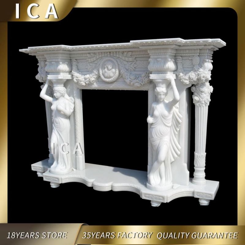 Hand Carved Natural Stone Life Size Marble Fireplace Mantel