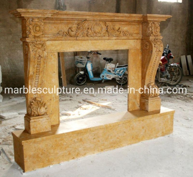 Statue Carved Marble Sculpture Antique Yellow Marble Fireplace (SYMF-063)