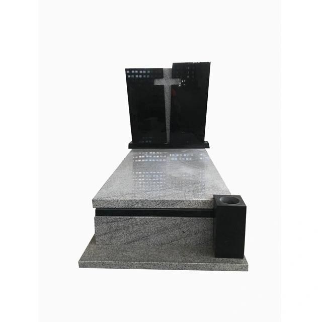 China Viscount White Granite Tombstone Monument with Black Headstones