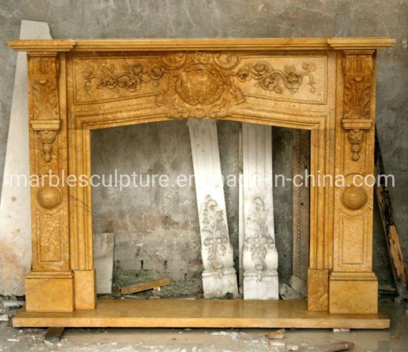 Antique Yellow Stone Sculpture Marble Fireplace Home Decoration (SYMF-233)