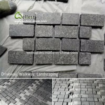 Black Basalt Cobblestone Paver Mats, Granite Cobblestone Meshed Paving, Driveway Paving, Patio Paving Stone, Landscaping Stone