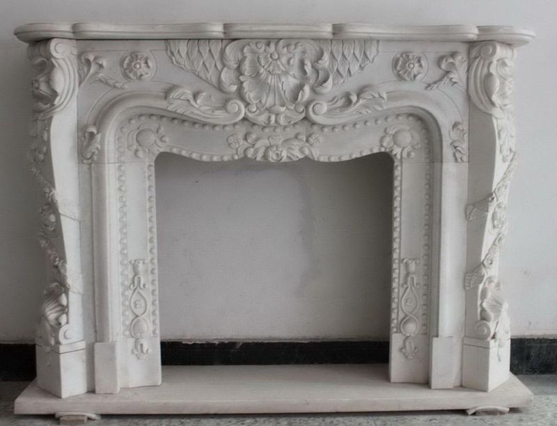 Classic Yellow Marble Fireplace Indoor Decorationwith Carving Flowers