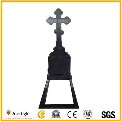 Cheap Price Black Granite Single/Double Cross Tombstone with Russian/European Style