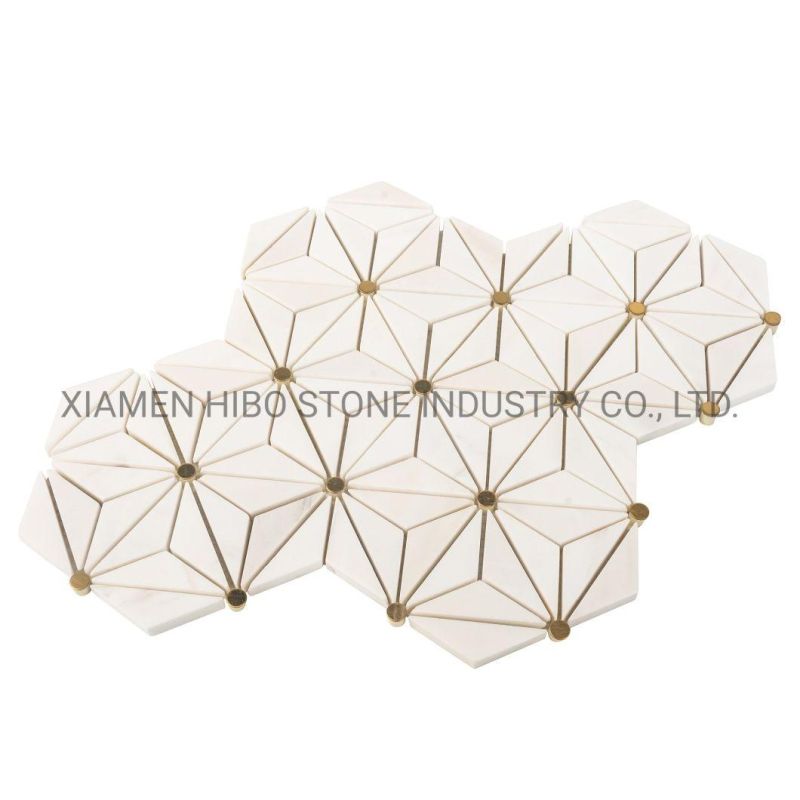 Calacatta Gold and Thassos White Polished Waterjet Mosaic Tiles