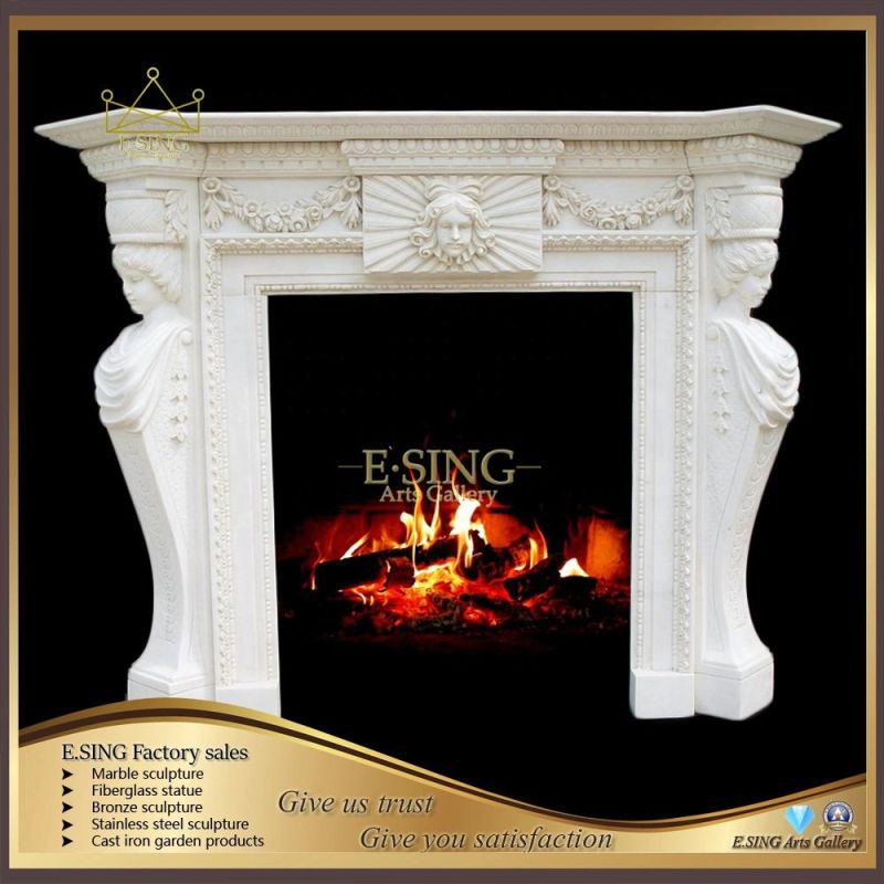 Modern Natural Stone Hand Carved French White Marble Fireplace Surround