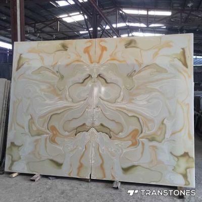 Engineered Backlit Bookmatched Faux Stone Alabaster Sheet for Indoor Wall