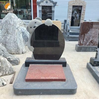 Custom Natural Stone Hand Carved Black Bear Baby Granite Headstone
