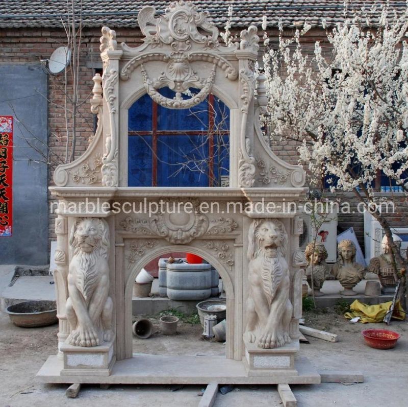 Natural Stone Indoor Double Marble Fireplace with Lion (SY-MF325)