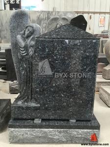 Blue Pearl Granite Standing Angel Carving Headstone