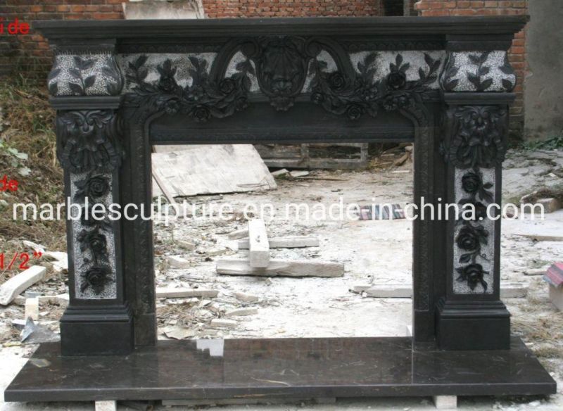 Marble Stone Sculpture Indoor Decoration Black Marble Fireplace (SYMF-054)