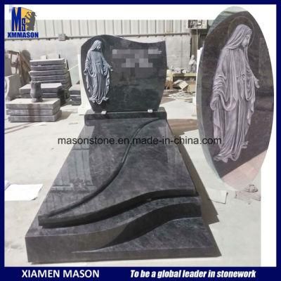 France Tombstone Mass Blue Granite with Virgin Mary Carving