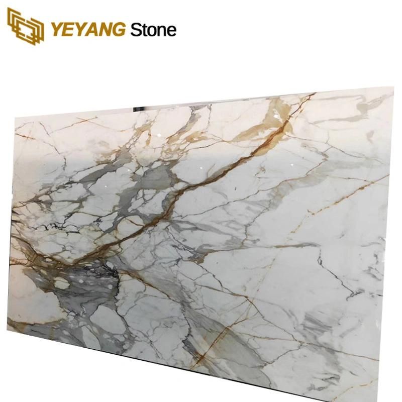 Polished White Marble Slab China Random Grey Vein for Wall/Floooring