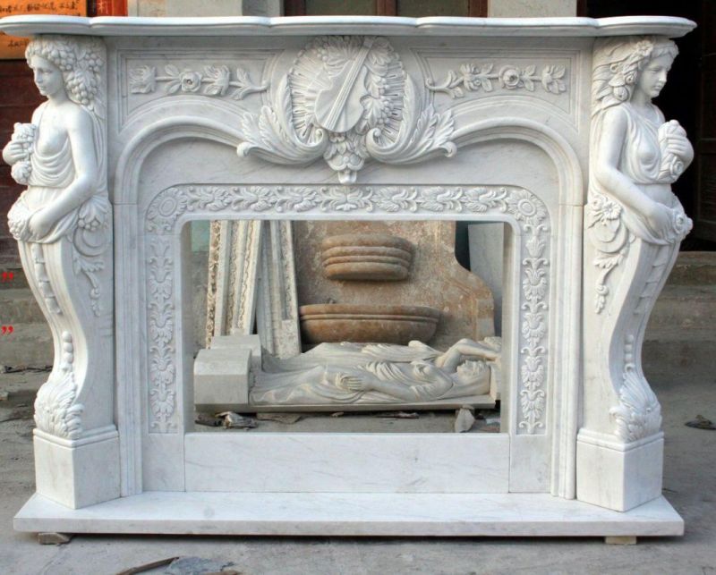 Beautiful European Cultured Marble Fireplace Hand Carving Lady Statue (SY-MF289)