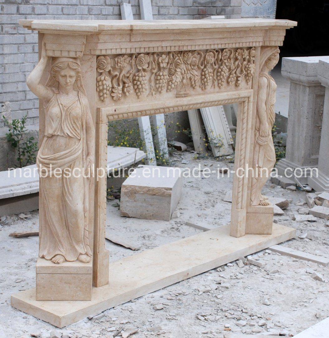 Indoor Decoration Marble Stone Fireplace Carved Figures Surround Grapes (SYMF-229)