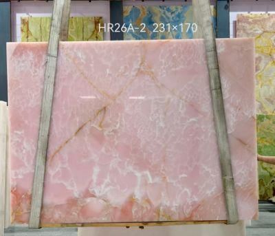 Luxury Backlit Pink Onyx Texture Marble Wall Slab for Villa